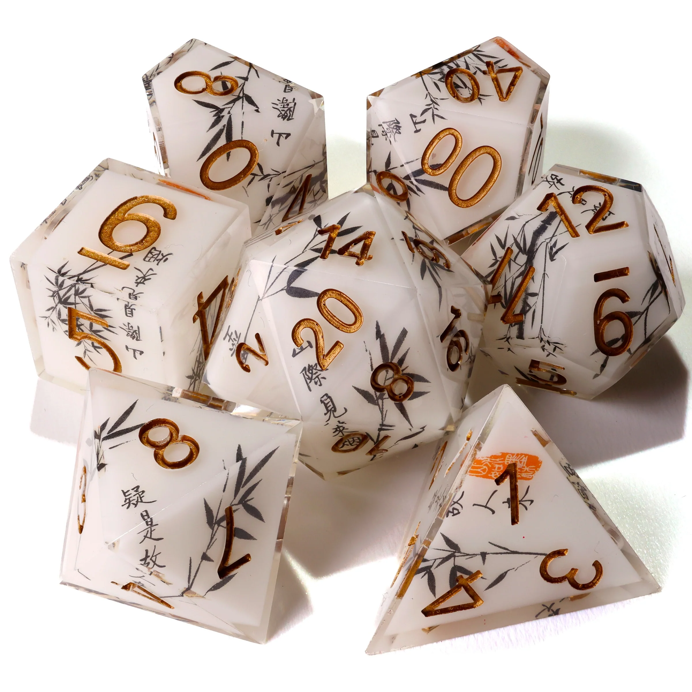 White Bamboo Sharp Edge RPG Dice Set - 7 Pieces - Image 2